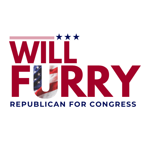 Logo reading “Will Furry Republican for Congress,” with three stars above "Will" and the letter "U" in "Furry" filled with an American flag pattern